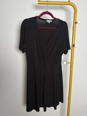 White Birch XXL Black Short Sleeved Surplice Skort Romper Dress with Snap Bottom